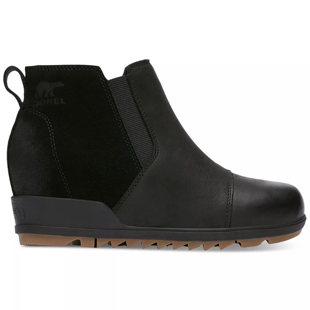 Sorel Evie Black Lug Sole Wedge Ankle Pull on Bootie Boots Shoes Multi Size NEW - Picture 2 of 10